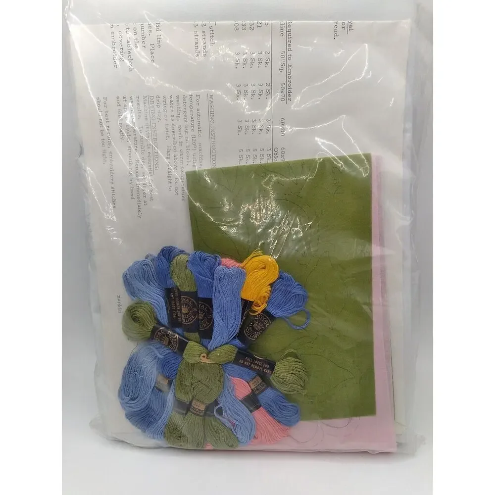 60x80 Inch Oblong Stamped Tablecloth For Applique And Embroidery Kit Camelia